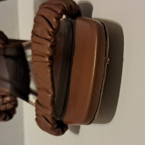 Staud Brown Frankie Ruched Sandals Heeled Block Heel Two Strap Preowned - Picture 2 of 10